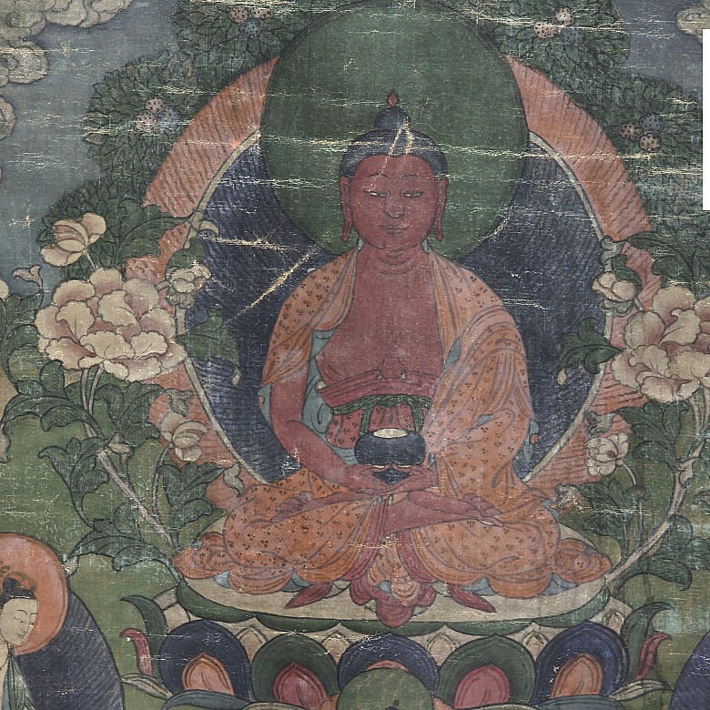 Thangka tibetano en seda, s.XIX