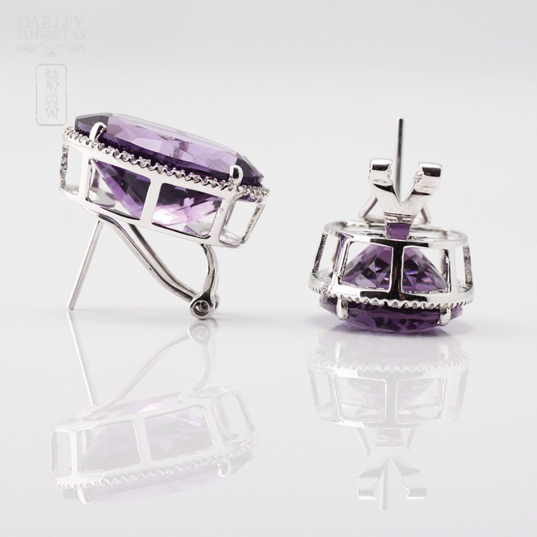 Pair of earrings with 21.66cts amethyst and diamonds in white gold - 2
