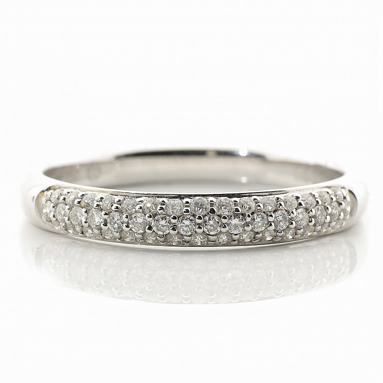 Half wedding ring with diamonds, 18k white gold