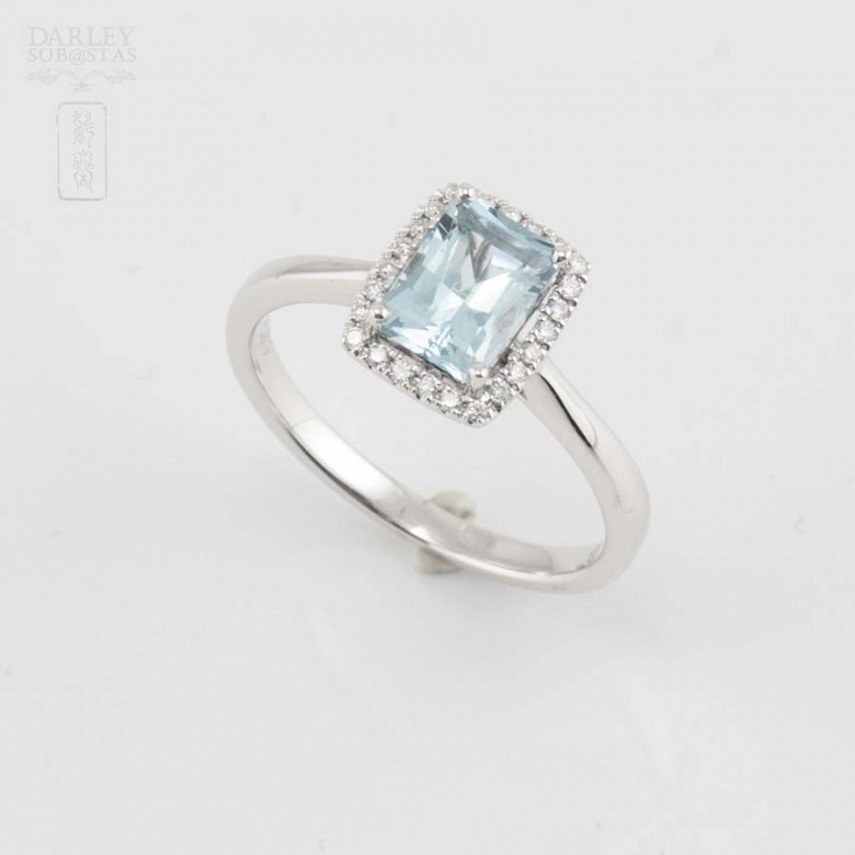 18k white gold ring with diamonds and aquamarine - 4