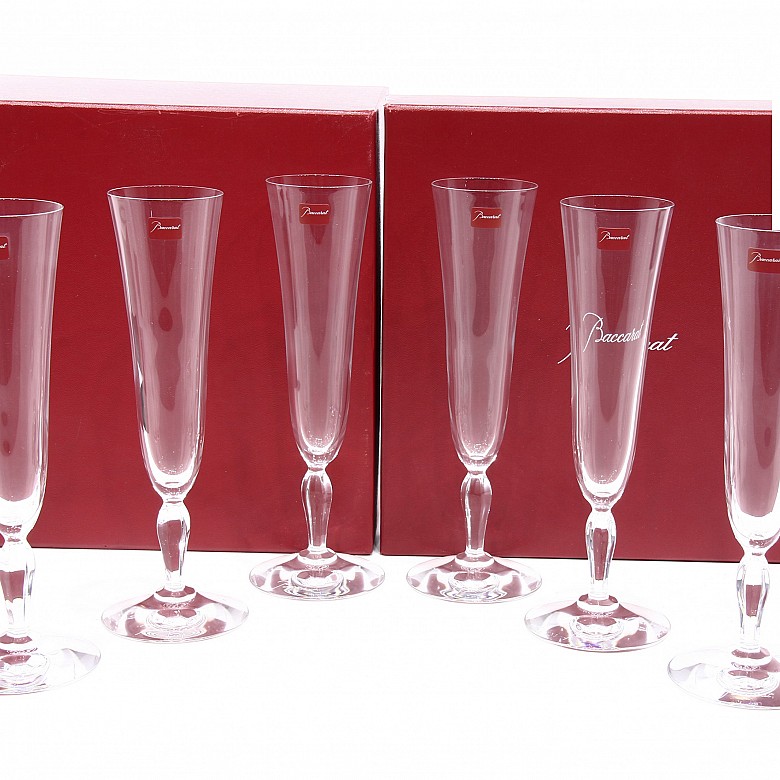 A six champagne crystal flutes, Baccarat.