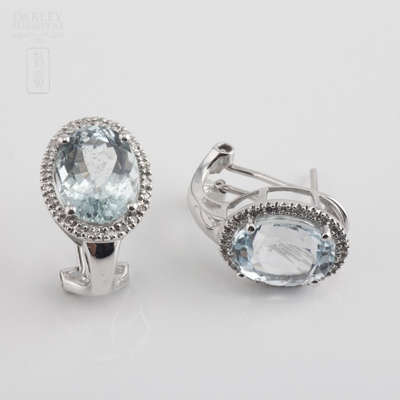 Earrings with Aquamarine 4.89cts and Diamond  in White Gold - 4