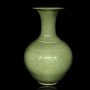 Glazed pottery vase with carved decoration, 20th century