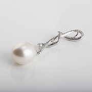Colgante perla natural y diamantes en oro blanco - 3
