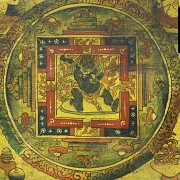 Thangka and Buddha's head, 20th century
