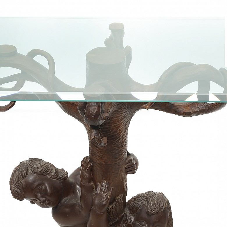 Vicente Andreu. Consola con pie de madera tallada y tapa de vidrio, S.XX - 3