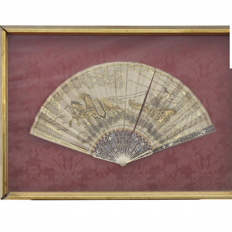 Hand fan with carved bone handle, 19th century