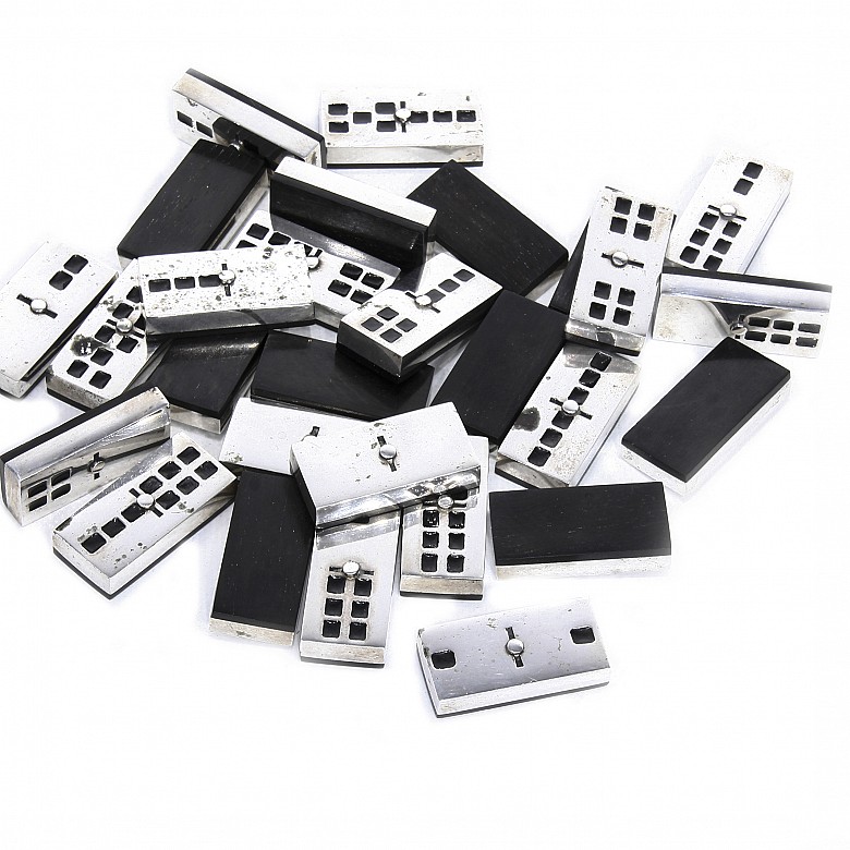 Set of twenty-eight piece silver domino, with box, 20th century