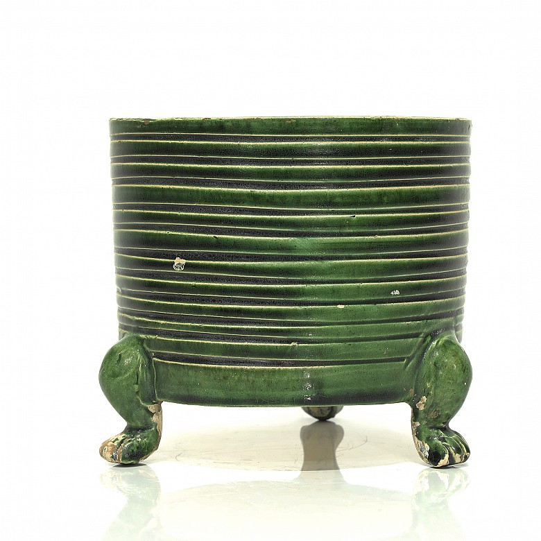 Incensario trípode de cerámica con vidriado, estilo Tang