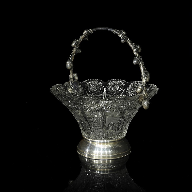 Cut glass and Spanish silver fruit bowl, mid 20th century - 1