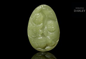 Medalla de jade amarillo tallado, dinastía Qing, S.XIX