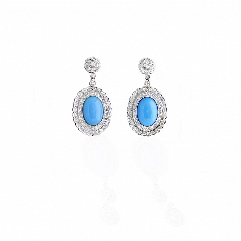Platinum earrings with diamonds and turquoise