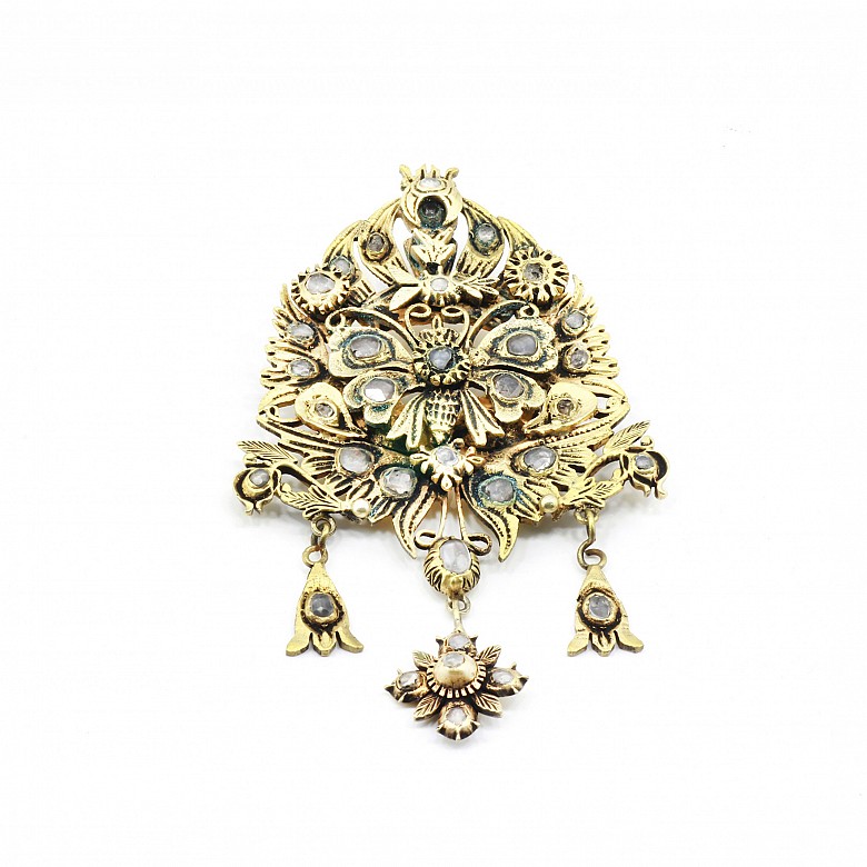 Brass brooch with Matara (zircon) diamonds, Indonesia