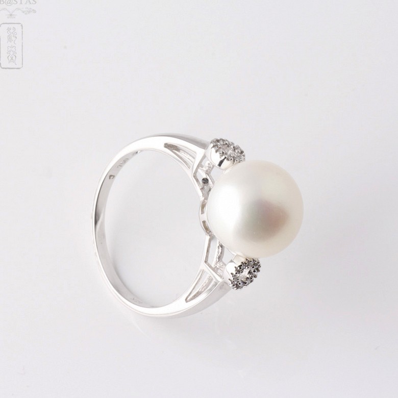 18k 白金钻石珍珠戒指 - 2