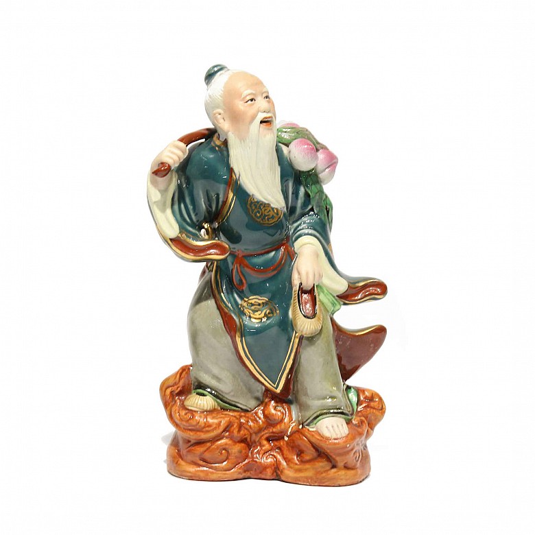 Porcelain glazed wiseman figure, 20th century.