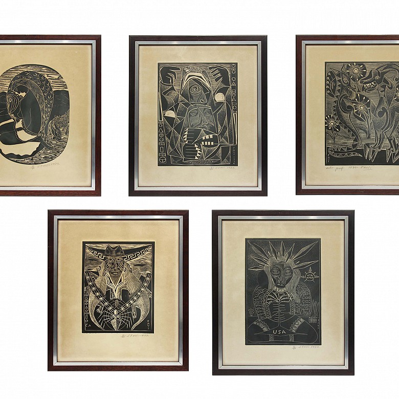 Lote de cinco grabados de Salvador Sanz Faus (1918-1997)