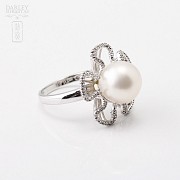 Ring in 18k white gold with natural pearl and diamond - 3