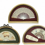 Lot of three fans, with fan holder, 19th century