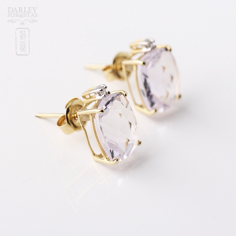 Pair of earrings in 18k yellow gold with amethyst and diamonds - 2