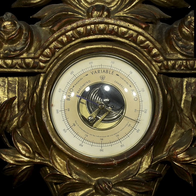 Barómetro de madera dorada, estilo Luis XVI, S.XX