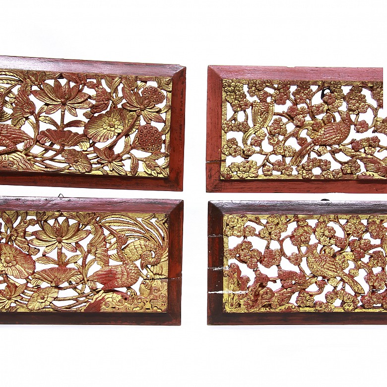 Cuatro paneles decorativos de madera tallada, Peranakan, pps.s.XX