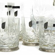 Glass cocktail set with silver foot and handles, 20th century