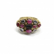 Silver ring, gold-plated with colored stones (gems), Bali.