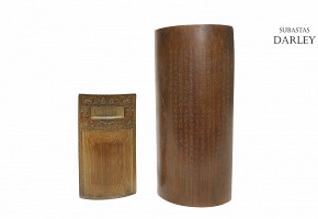 Dos reposabrazos de bambú, dinastía Qing.