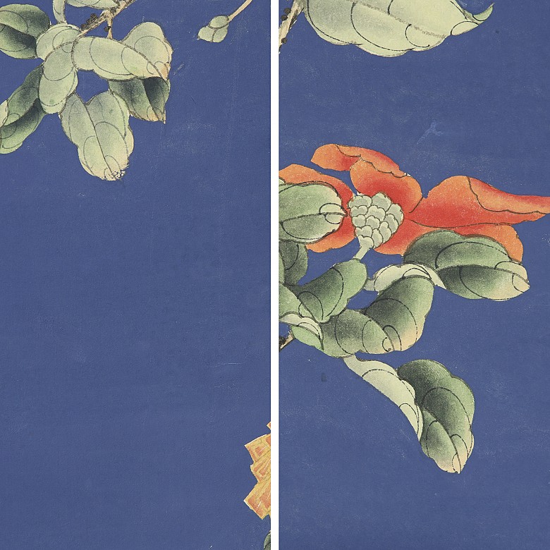 Cuatro pinturas chinas con firma Zou Yigui 