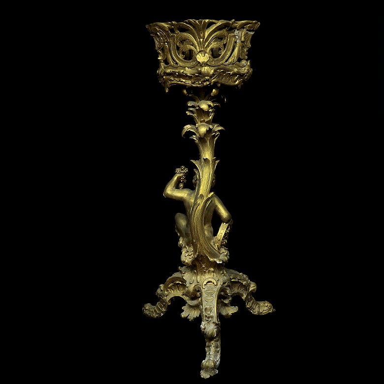 Peana de madera dorada con fauno, S.XIX