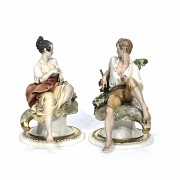 Couple of French porcelain peasants, 20th century - 4