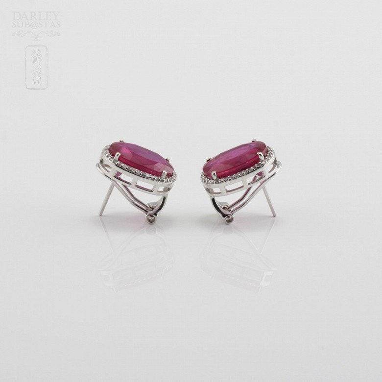 Earrings with ruby10.05cts and diamonds in white gold - 1