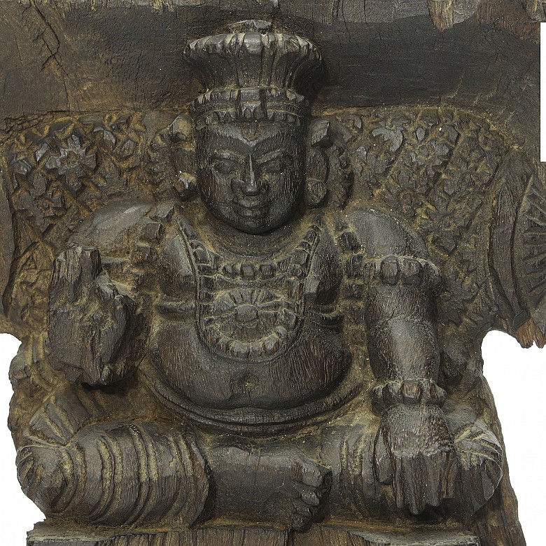 Carved wood relief, Hindu deity, 19th century