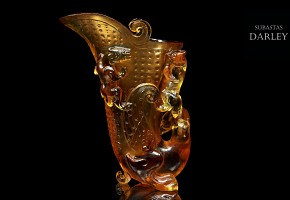 Copa de vidrio ámbar, dinastía Han (206 a.C - 220 d.C)
