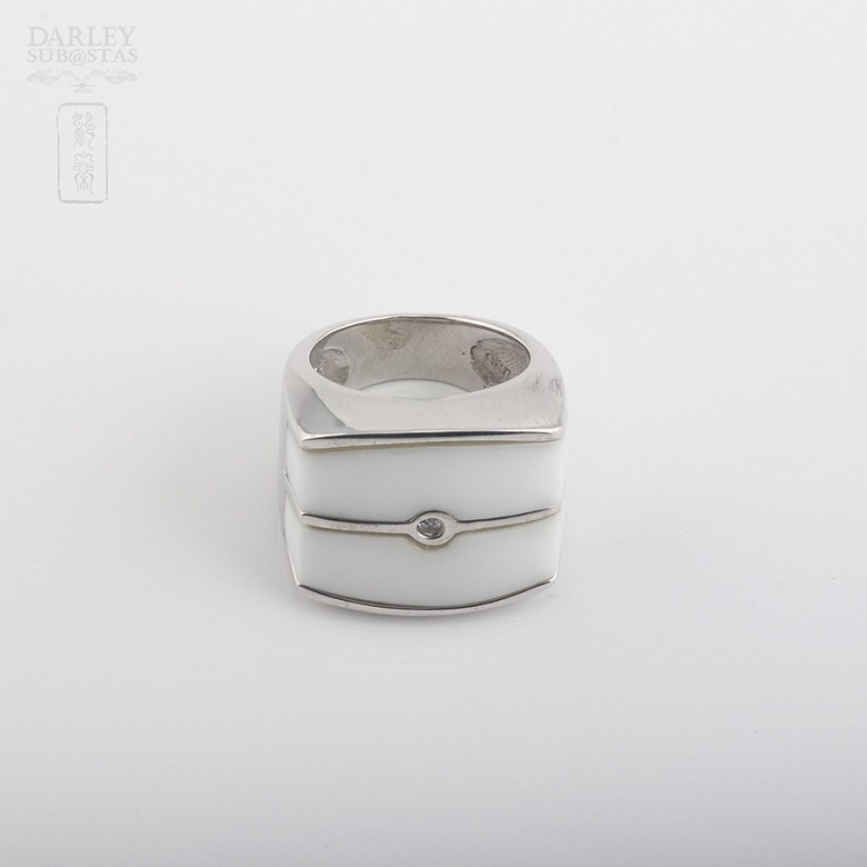 Rhodium silver ring with porcelain - 1