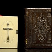 Book and leather-covered box, 19th century