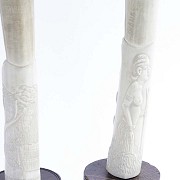 Pair of carved tusks - 6