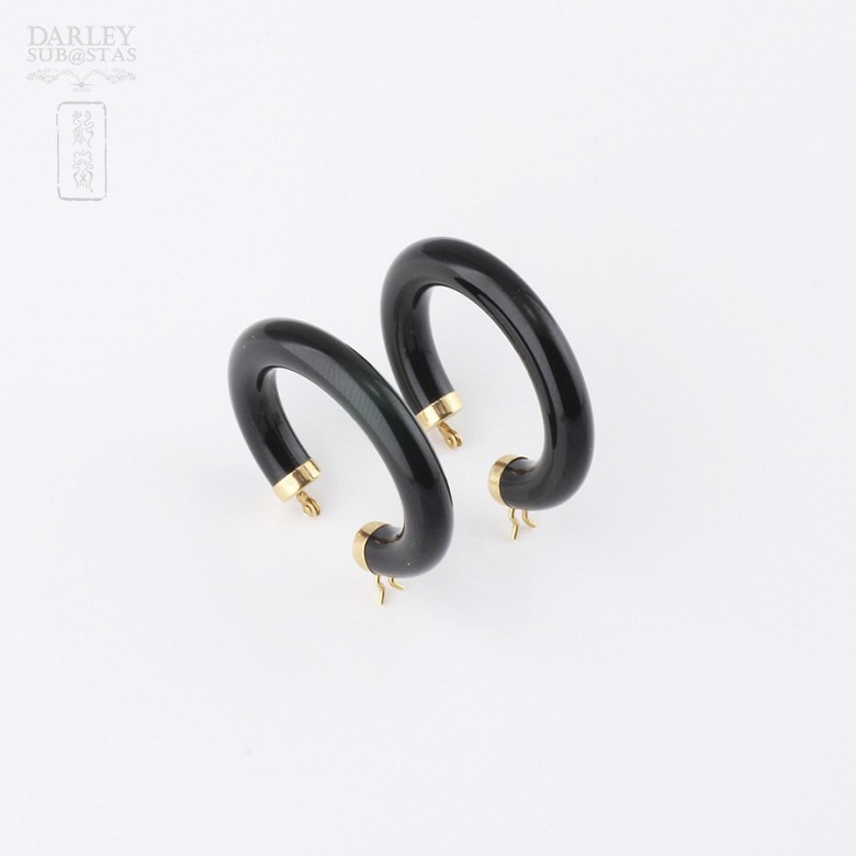 earrings natural onyx  in 18k yellow gold - 2