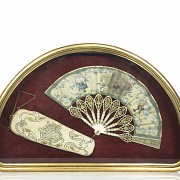 Lot of three fans, with fan holder, 19th century
