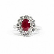 18k Gold Ring, Diamonds and Natural Ruby