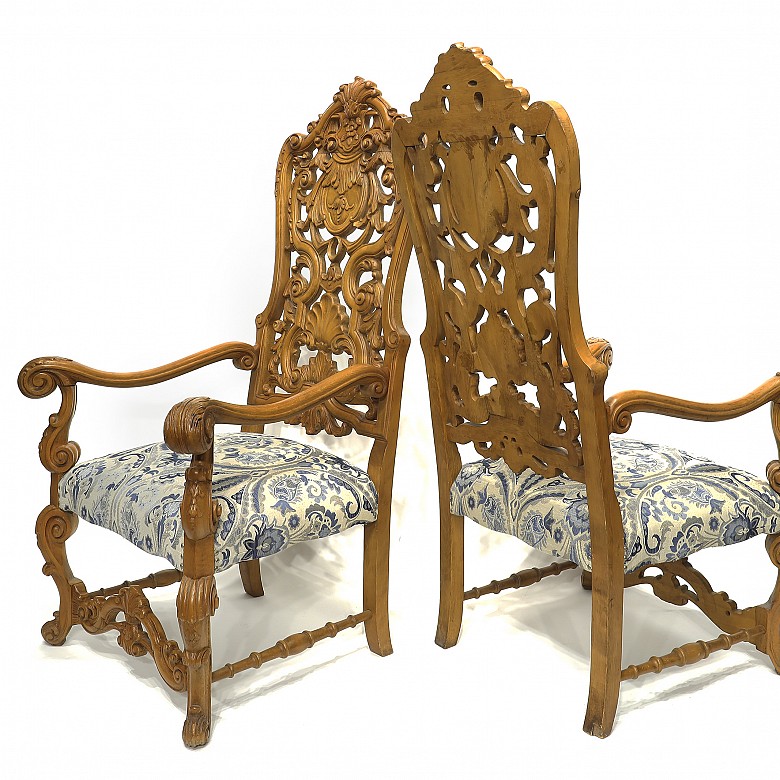 Pair of large oak armchairs, 20th century