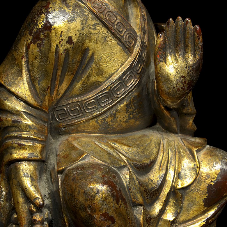 Sage sculpture in gilded wood, Qing dynasty - 4