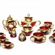 Red glass tea set with enamel decoration