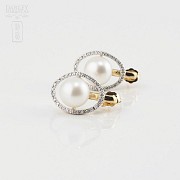 Pearl and diamond earrings - 1