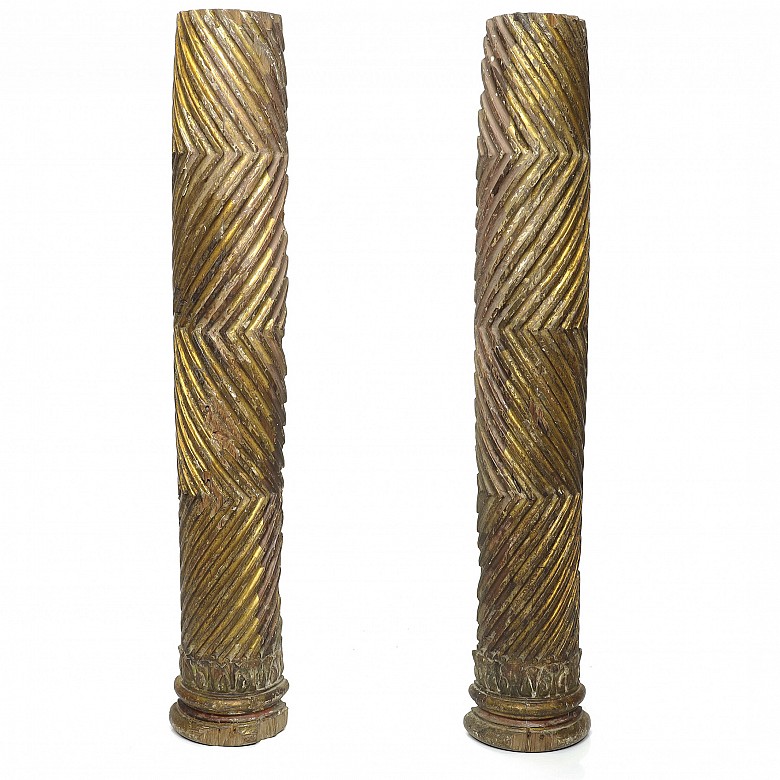 Pair of gilded wooden pilasters, 18th century