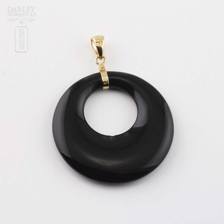Natural onyx pendant in 18k yellow gold - 2