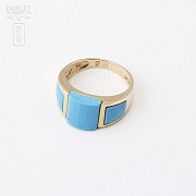 Turquoise ring in 18k yellow gold. - 2