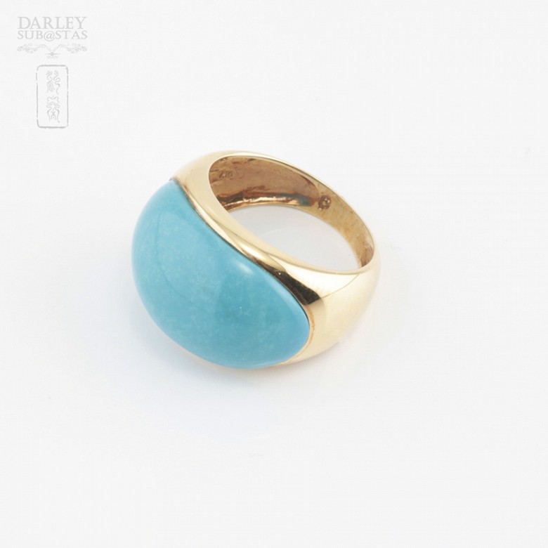 18k yellow gold and natural turquoise ring - 2