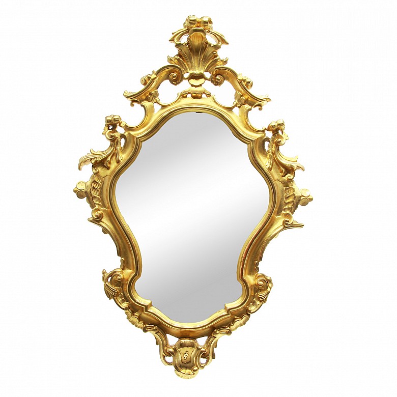 Espejo de madera tallada y dorada, estilo rococó, s.XX