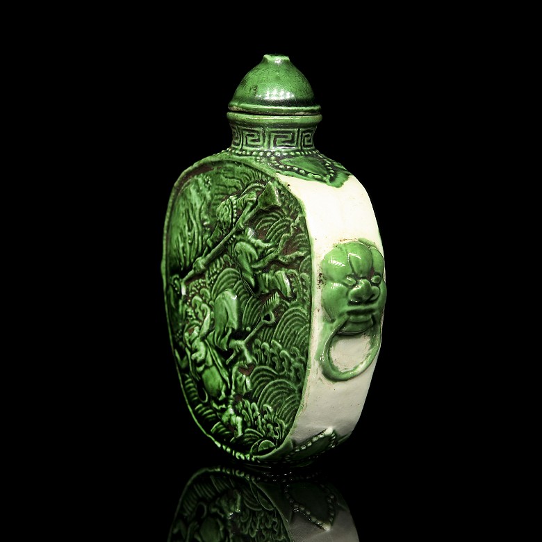 Botella de rapé en porcelana vidriada verde - 2